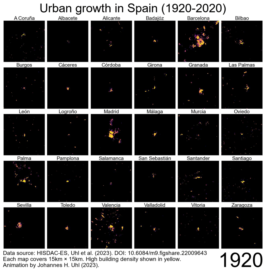 Urban growth in Spain (1920 - 2020)