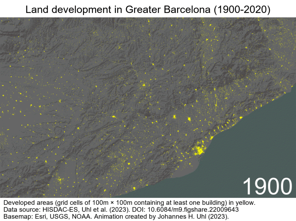 Land development in Greater Barcelona (1900 - 2020)