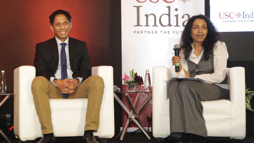 USC Viterbi’s Shri Narayanan talks with Bloomberg’s Saritha Rai. (Photo/Glamour Photo Video)