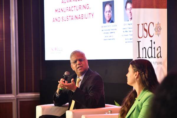 USC Viterbi advanced manufacturing expert, Sk Gupta, at a USC-hosted panel on AI in Bengaluru in January 2024.