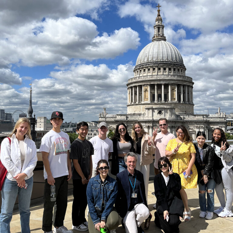 USC students and faculty posing in front of St. Paul's Cathedral in London during a USC Global Program trip