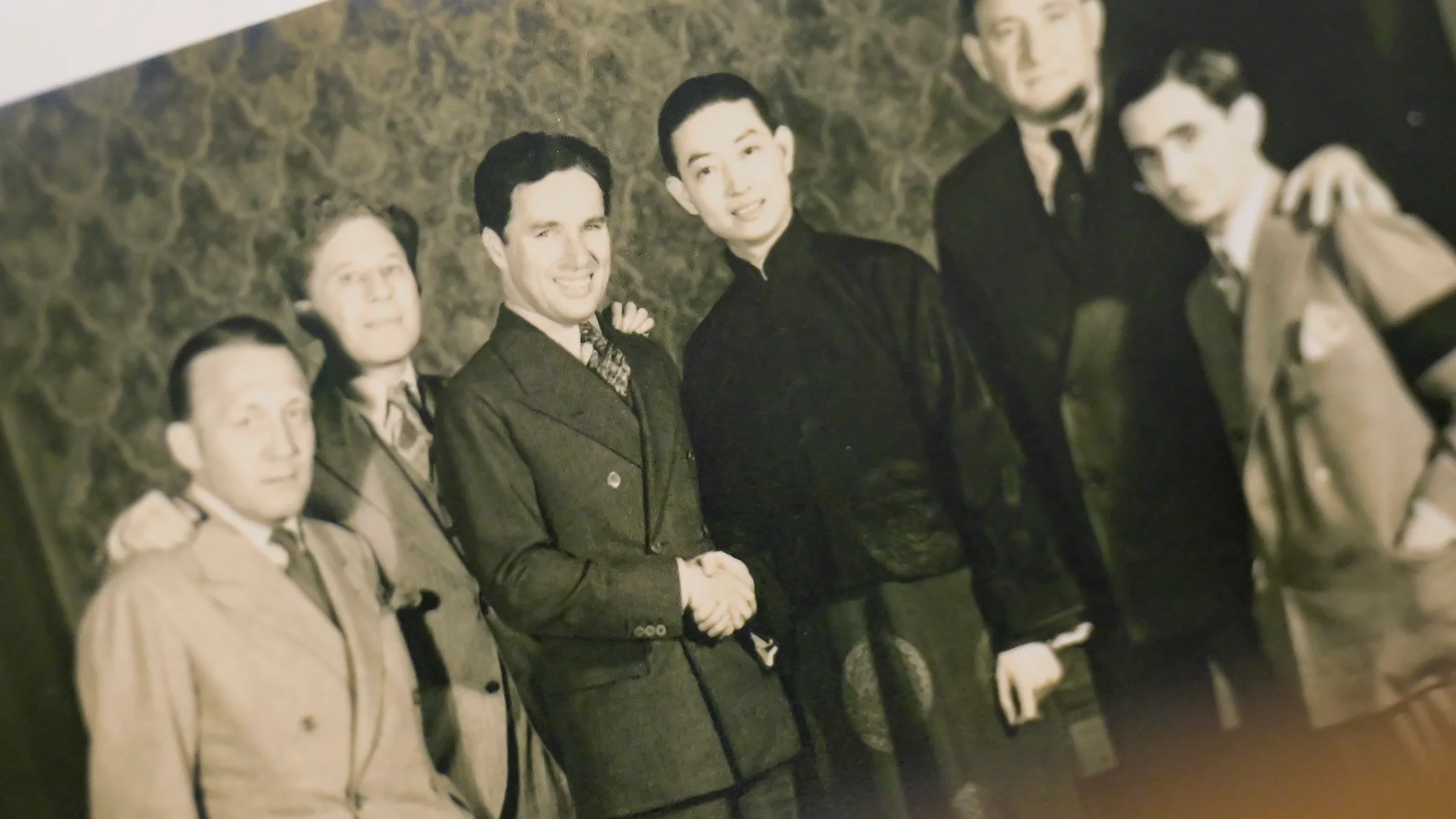 A replica photo of Mei Lan-Fang and Charlie Chaplin is featured in the exhibit. (USC Photo/Gus Ruelas)